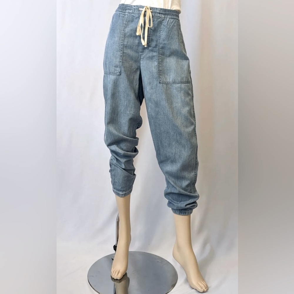 BLANK NYC🗽sz L 8 10 denim joggers! So comfy! jeans elastic waist & ankles! EUC!